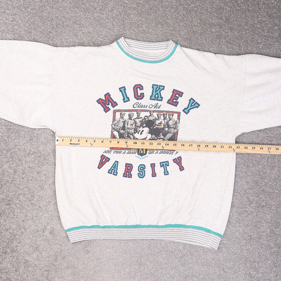 Vintage 90s Disney Mickey Varsity XL Gray Long Sleeve Pullover Sweatshirt - Picture 4 of 10